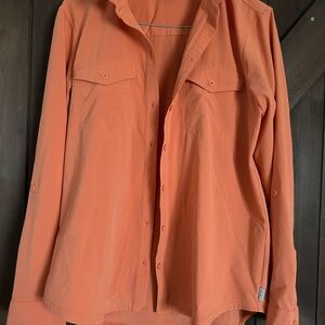 Eddie Bauer Women's Orange Button Up Long Sleeve